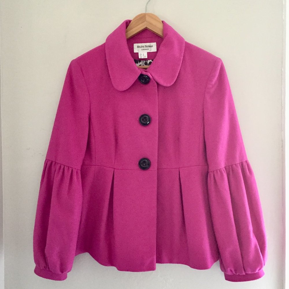 Helene Berman London Hot Pink Wool Coat Large